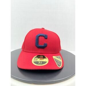 New Era 59Fifty Cleveland Indians Low Profile Fitted Hat Size 7 3/4 Red Cap